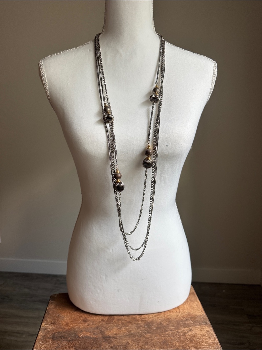 Vintage Gunmetal Multi-Strand Necklace with Bronze Accents